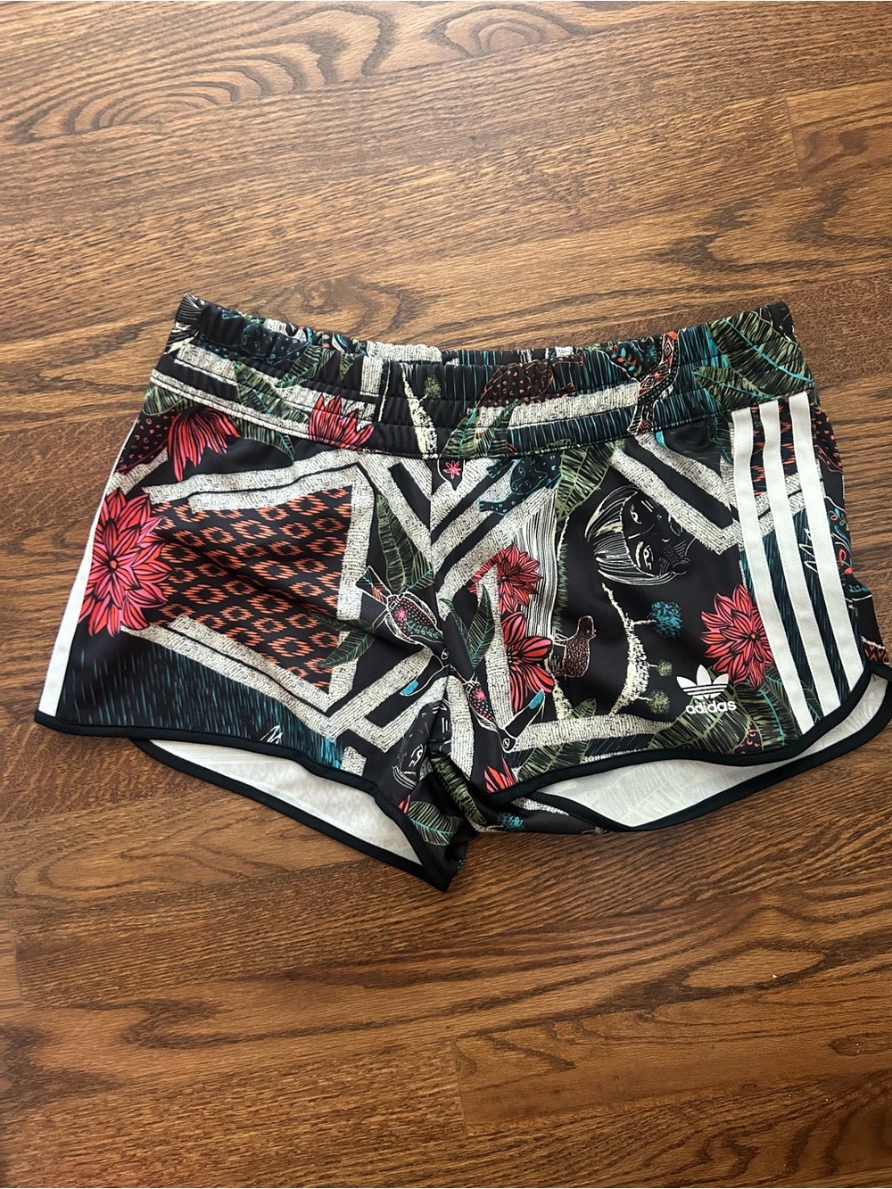 adidas Black Floral & Geometric Print Athletic Shorts